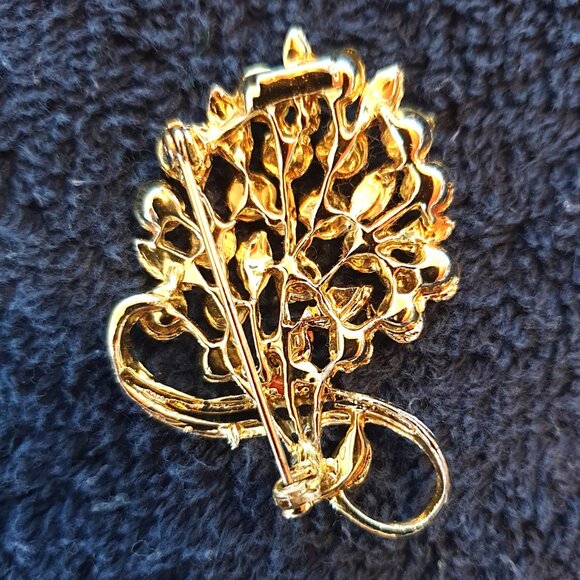 Vintage Retro Amber Gold-Tone Bouquet Floral Statement Brooch - Picture 5 of 9